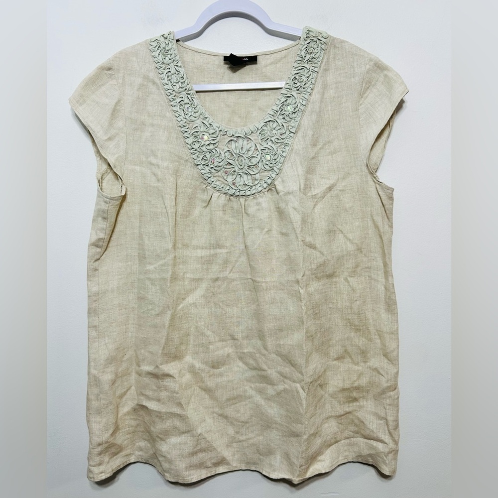 Linen Coastal Lagenlook Boho Sequin Blouse by Style & Co Womens Size 18